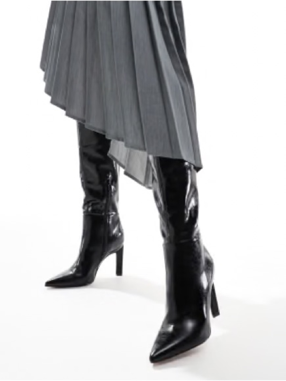 ASOS Design Cancun Knee High Patent Boot Black Size 7